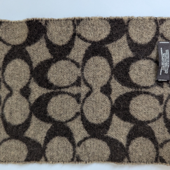 Vintage Coach Lambswool Brown and Tan Monogram Scarf Made In Scotland - Picture 6 of 8
